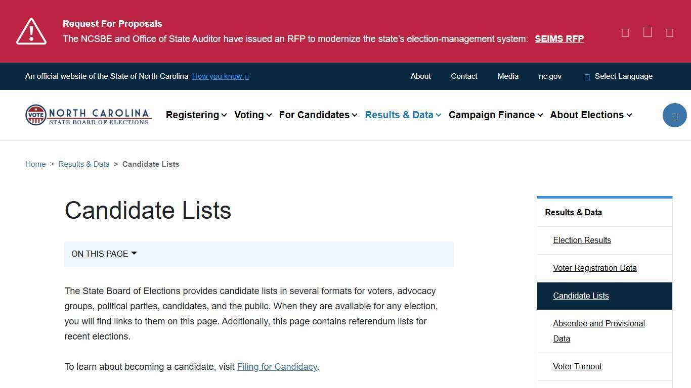 Candidate Lists | NCSBE
