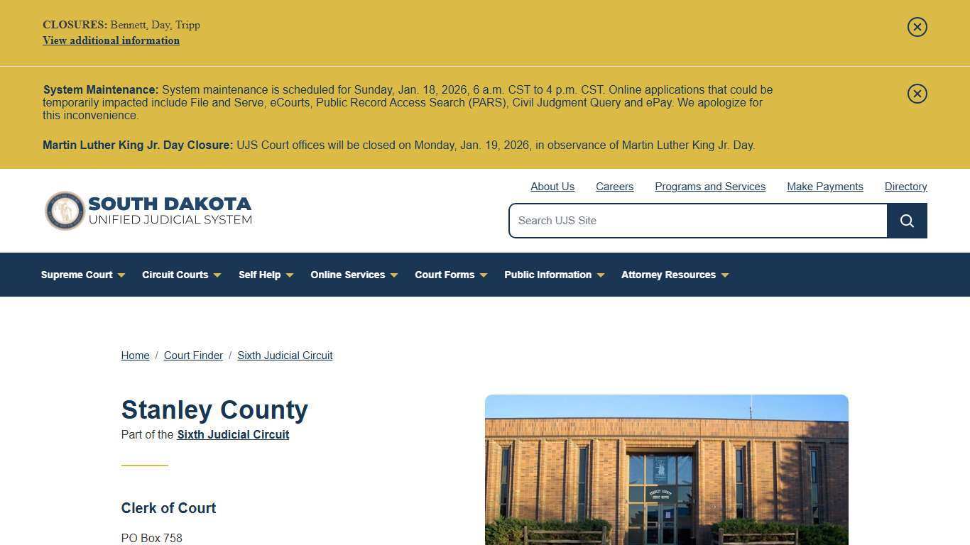 Stanley County | South Dakota Unified Judicial System | SD UJS